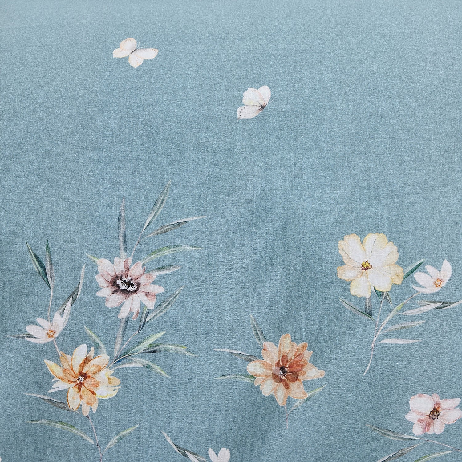 Floral pattern with flowers and butterflies on a blue background