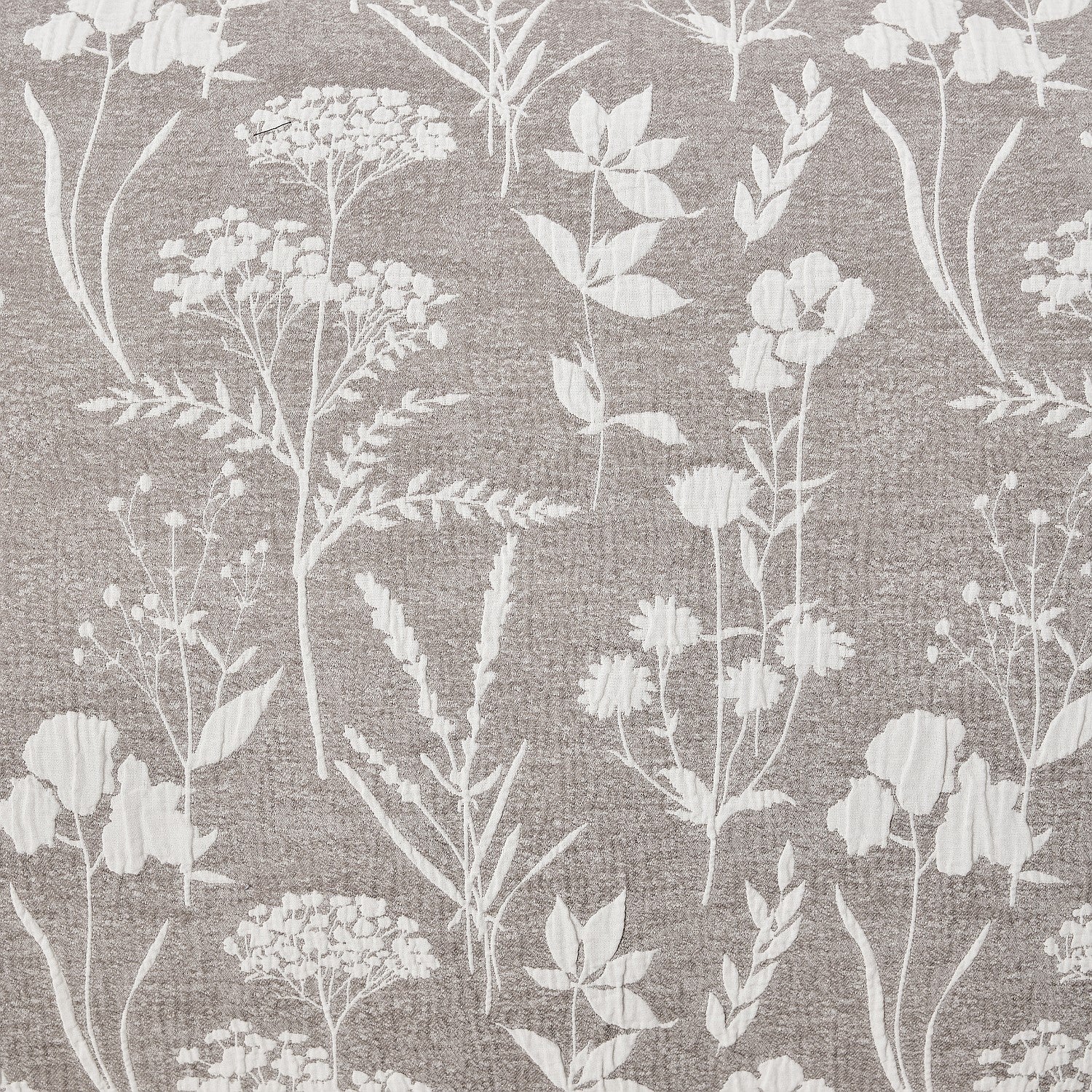 Floral pattern with white flowers and leaves on a gray background