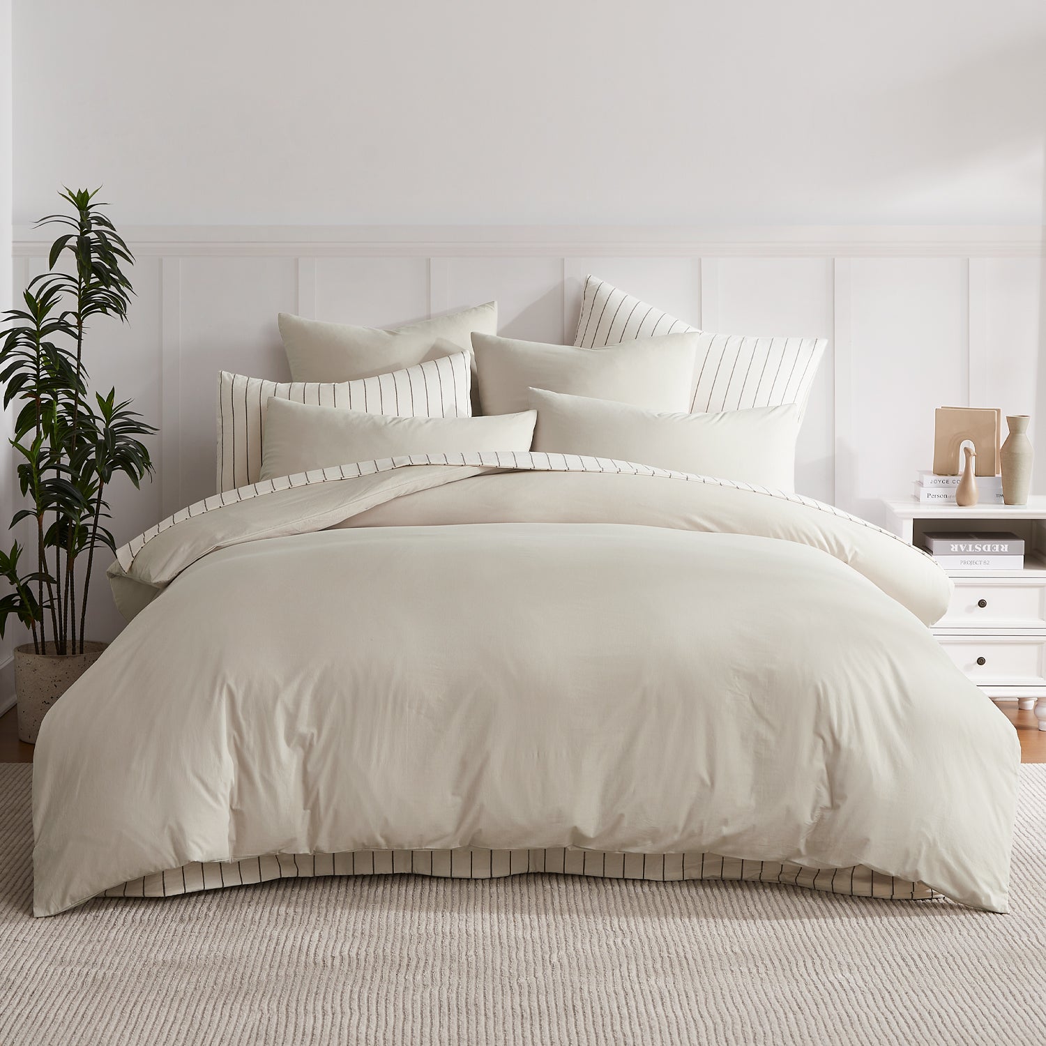 Fieldcrest Stonewashed 100% Cotton Natural Duvet Cover Set