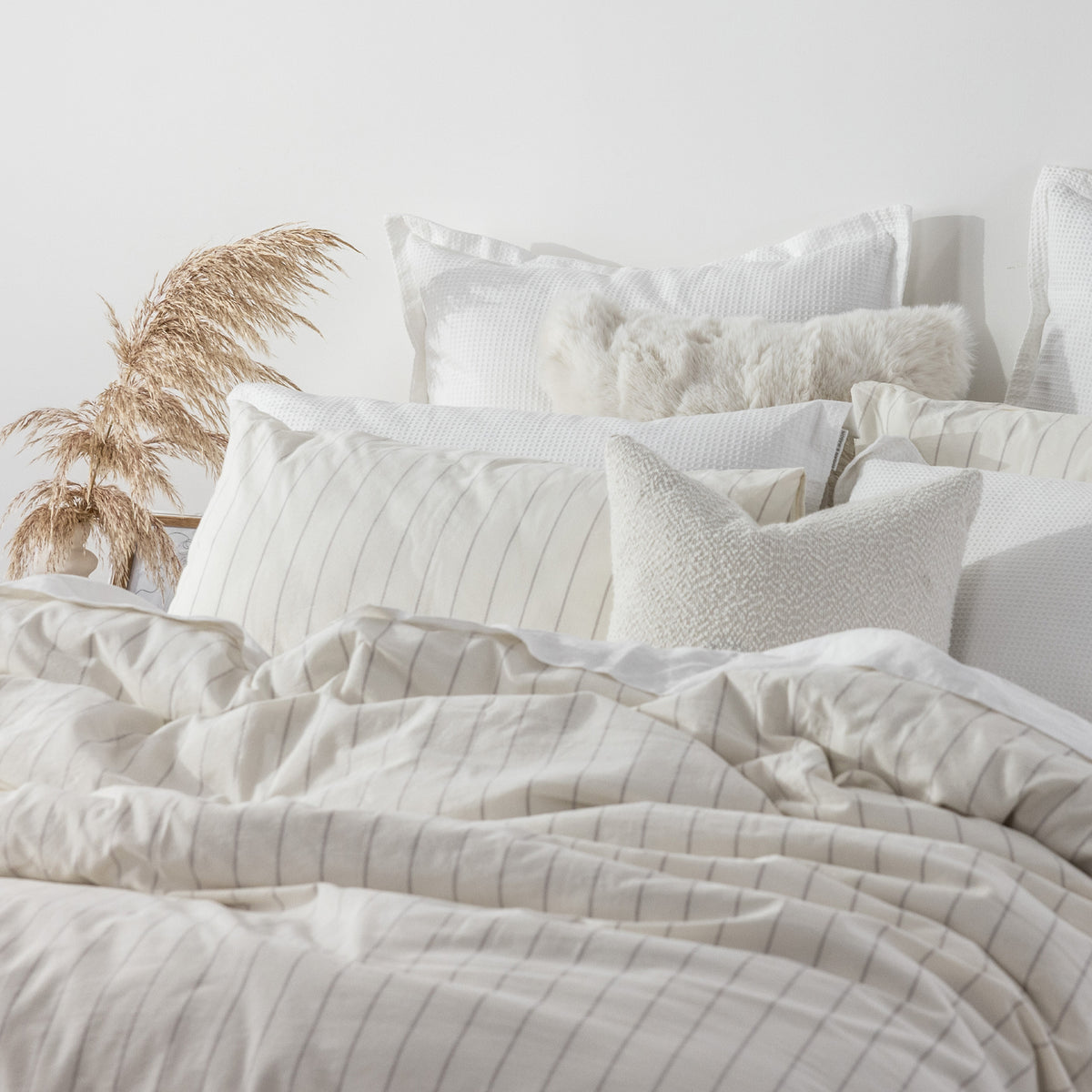 Fieldcrest Stonewashed 100% Cotton Grey Stripe Duvet Cover