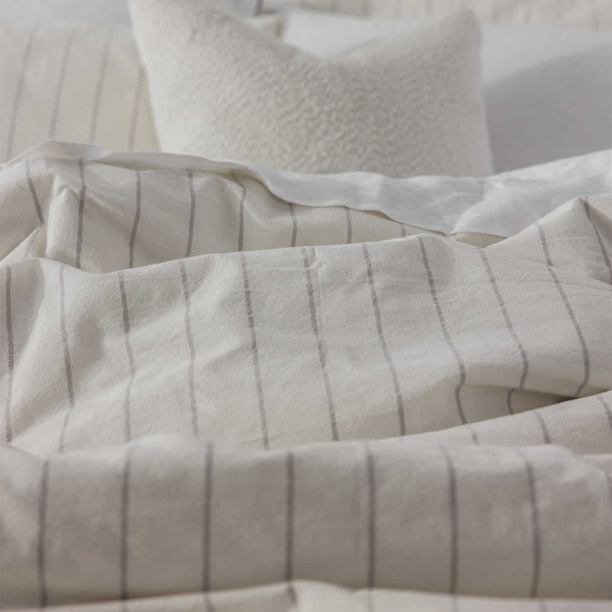 Fieldcrest Stonewashed 100% Cotton Grey Stripe Duvet Cover