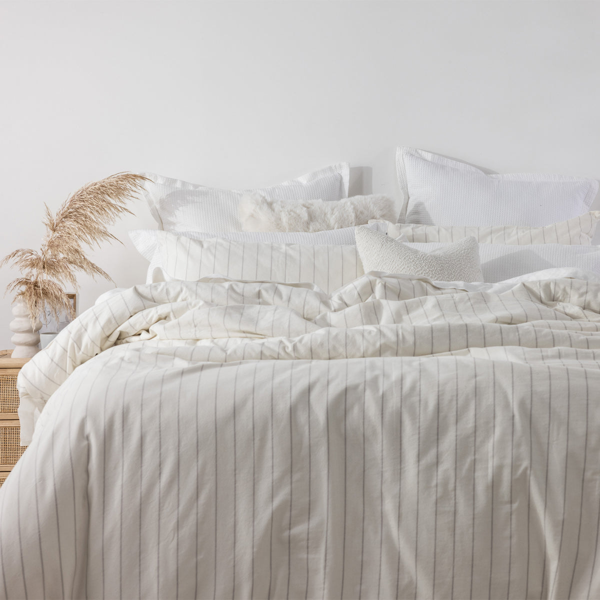 Fieldcrest Stonewashed 100% Cotton Grey Stripe Duvet Cover