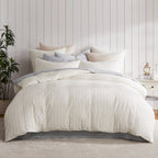 Fieldcrest Stonewashed 100% Cotton Grey Stripe Duvet Cover
