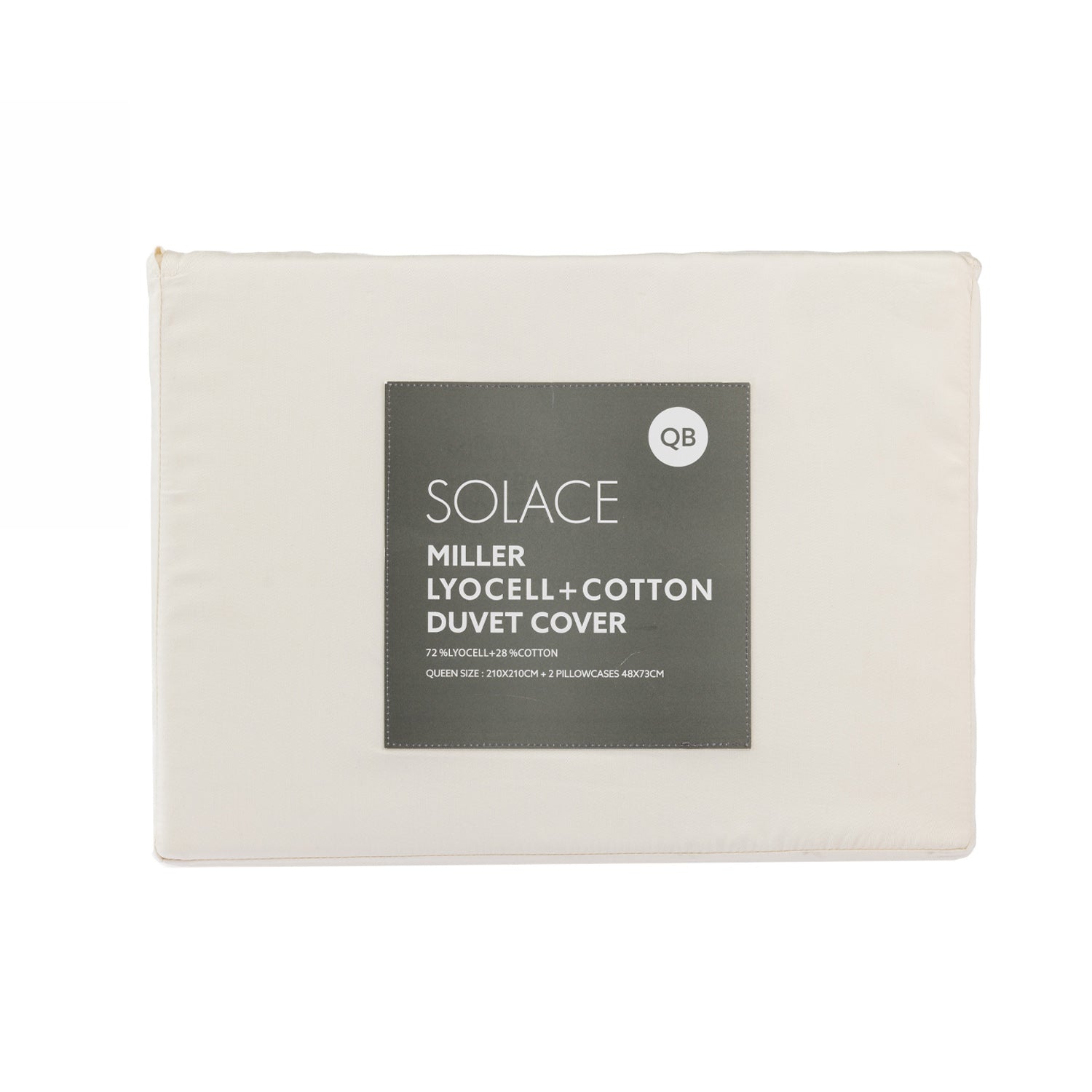 Folded Yellow lyocell and cotton duvet cover set in retail packaging with product label displayed on a light grey background.