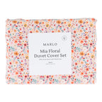 Marlo Mia Floral duvet cover set folded in packaging with multicoloured floral print design.