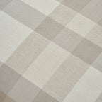 Detailed close-up of the Fieldcrest Oxford Cotton Check Duvet Cover Set showcasing the subtle herringbone weave and large check pattern in cream, beige and taupe tones.
