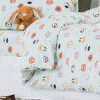 Animal print kids duvet cover styled on a bed with a matching pillowcase.
