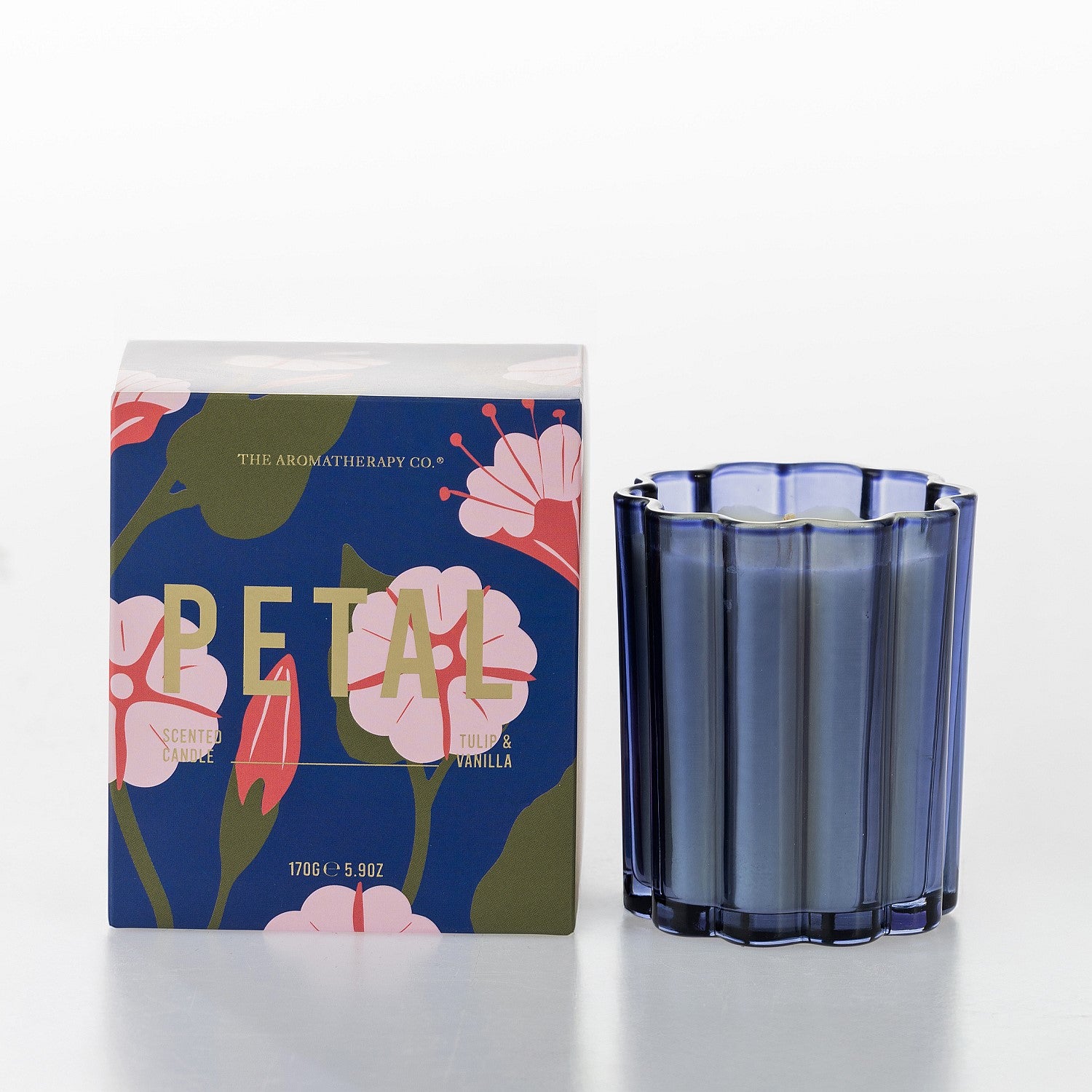 The Aromatherapy Co. Petal Tulip & Vanilla scented candle with matching floral box.