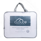Cloud 9 80/20 Down and Feather Duvet Inner in packaging with a clear bag and grey handles and sides displayed on a white background