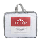 Cloud 9 300gsm Microfibre duvet inner in packaging clear bag with grey handles and sides displayed in a white background 