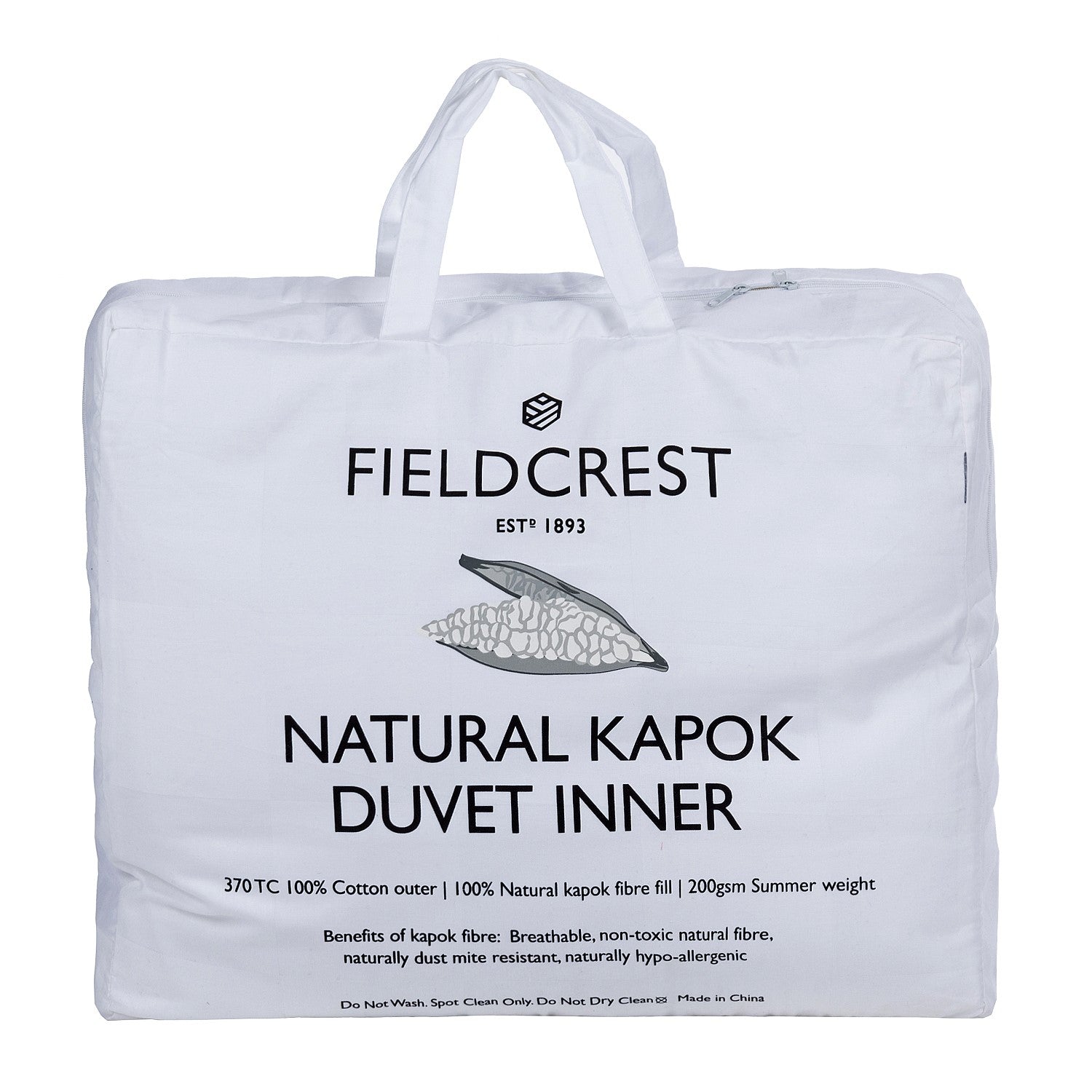 Fieldcrest Natural Kapok Duvet Inner in white packaging on a white background