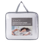 Solace 600gsm Duvet Inner with Aloe era Treated Outer in packaging with grey handles 