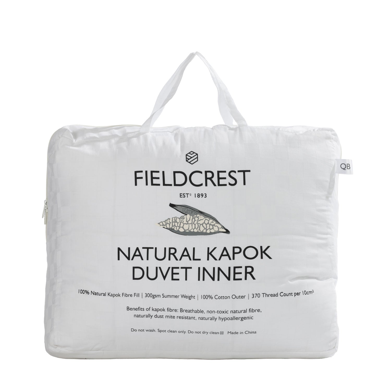 Fieldcrest Natural Kapok Duvet Inner in white packaging on a white background 