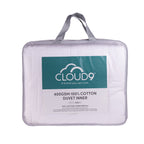 Cloud 9 400GSM 100% Cotton Duvet Inner in a clear zip carry bag with grey handles, featuring a teal and white product label.