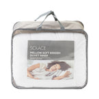A packaged white duvet insert with gray handles and a front label reading SOLACE MELLOW SOFT 800GSM DUVET INNER, shown on a plain white background.