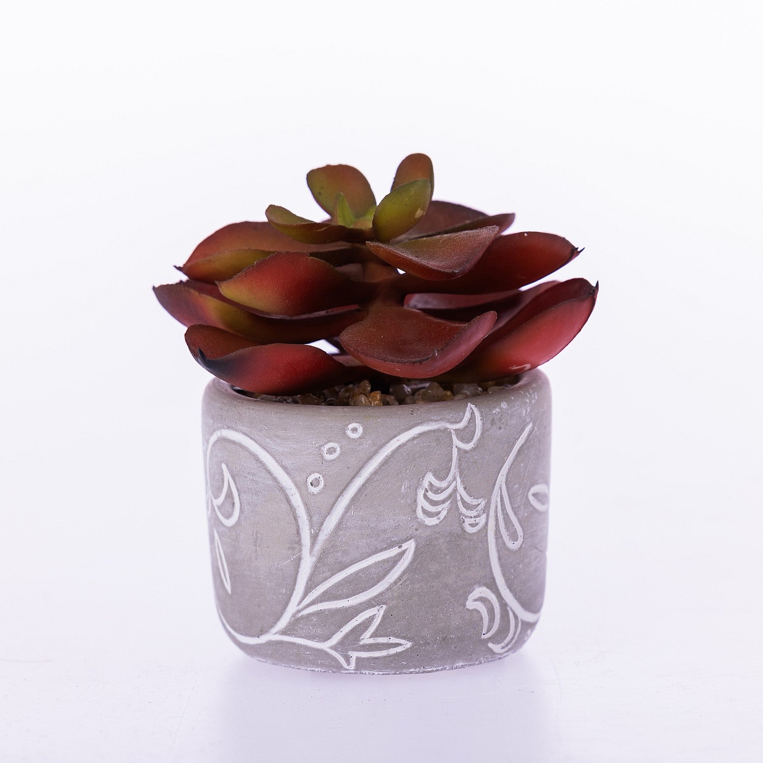 Everlasting Red Succulent in Grey Pot