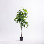 Artificial 125cm fortune tree with lush green foliage and a natural-look trunk displayed in a black nursery pot.