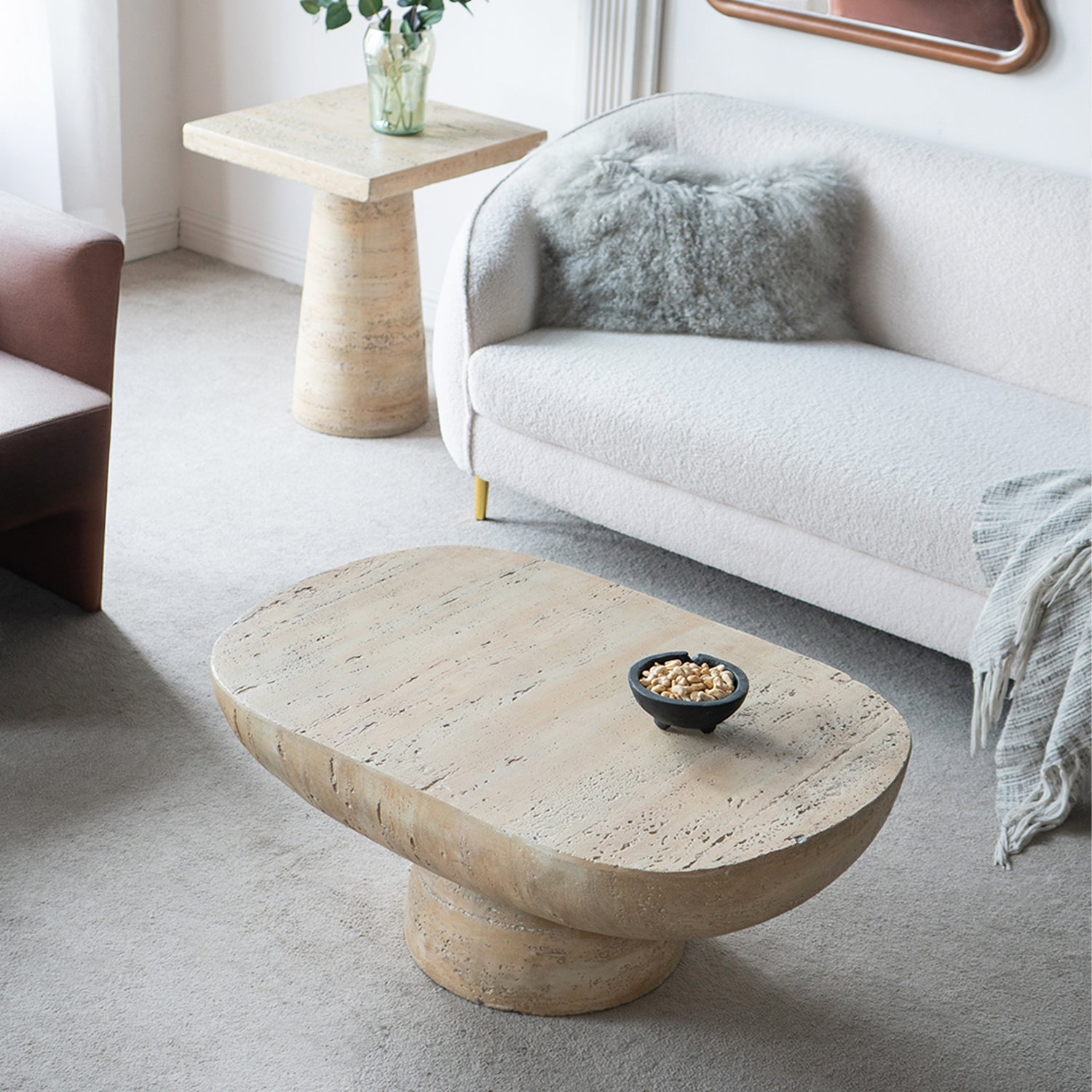 Cove Cement Look Oval Coffee Table Natural