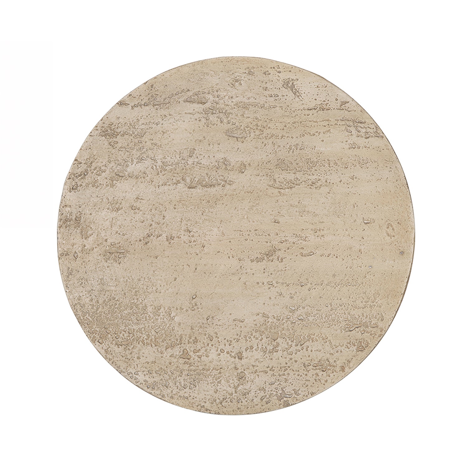 Top-down view of the round natural cement tabletop highlighting the realistic stone-look texture and organic finish.