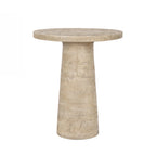 Round natural cement side table featuring a tapered pedestal base and a textured stone-look finish.