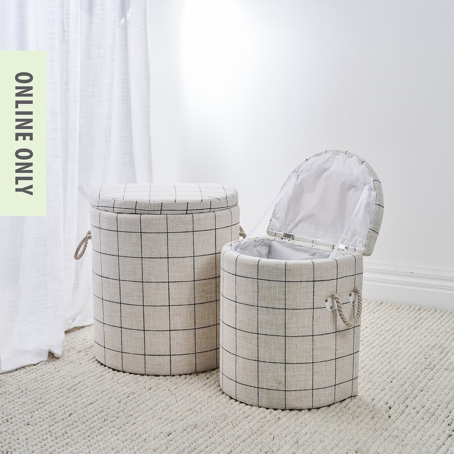 Solace Storage Box Half-Round Creme Grid Set of 2