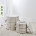 Solace Storage Box Round Creme Grid Small Set of 2 Small