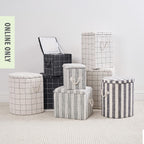 Solace Storage Box Round Creme Grid Small Set of 2 Small