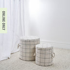 Solace Storage Box Round Creme Grid Small Set of 2 Small