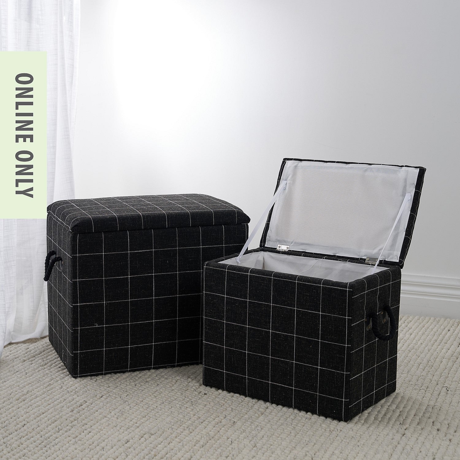 Solace Grid Storage Box Charcoal Set of 2