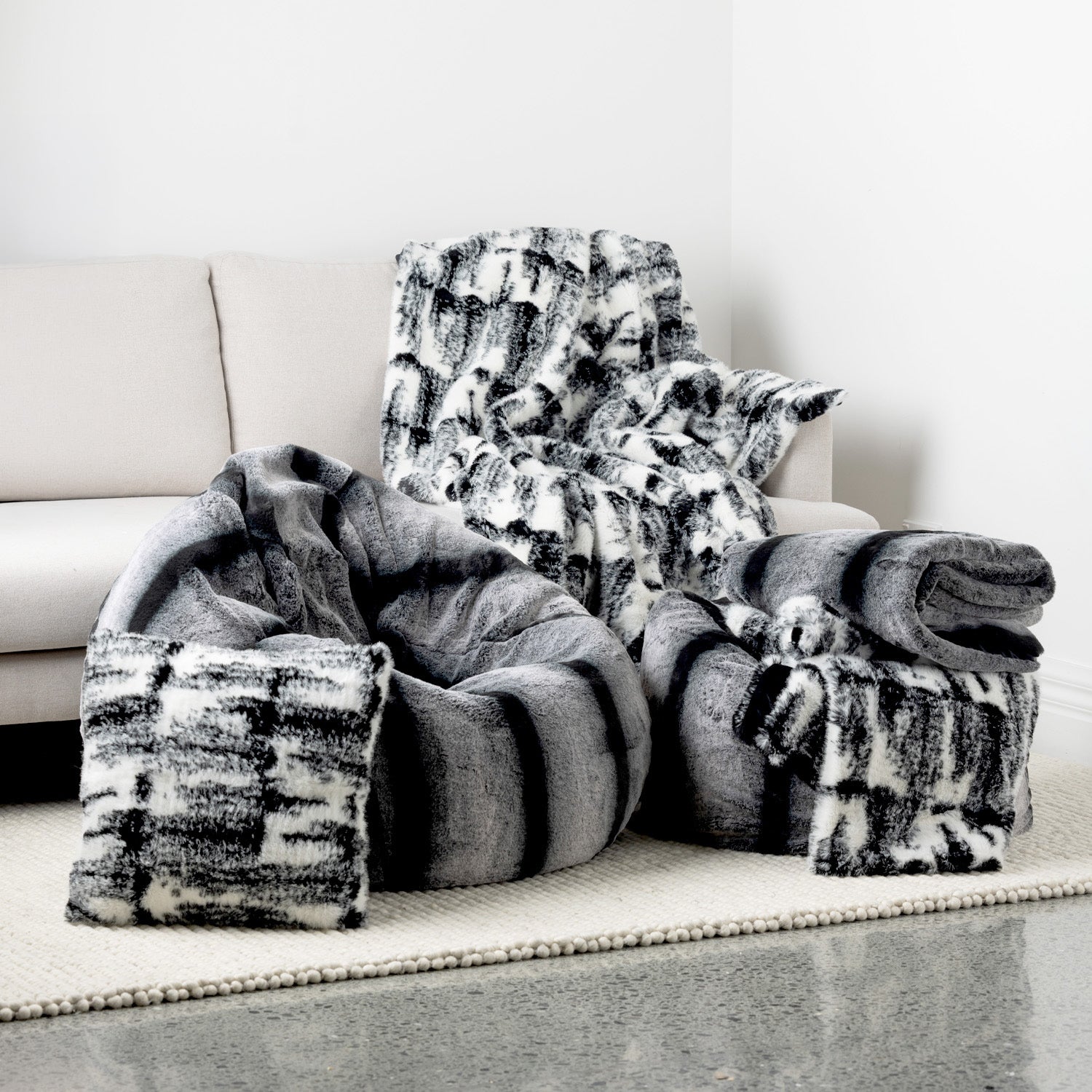 Design Republique Mono Stripe Faux Fur Pouf Cover