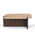 Front view of the Carter Marble Coffee Table on a white background, showcasing the sculptural pedestal base and rounded rectangular marble tabletop.