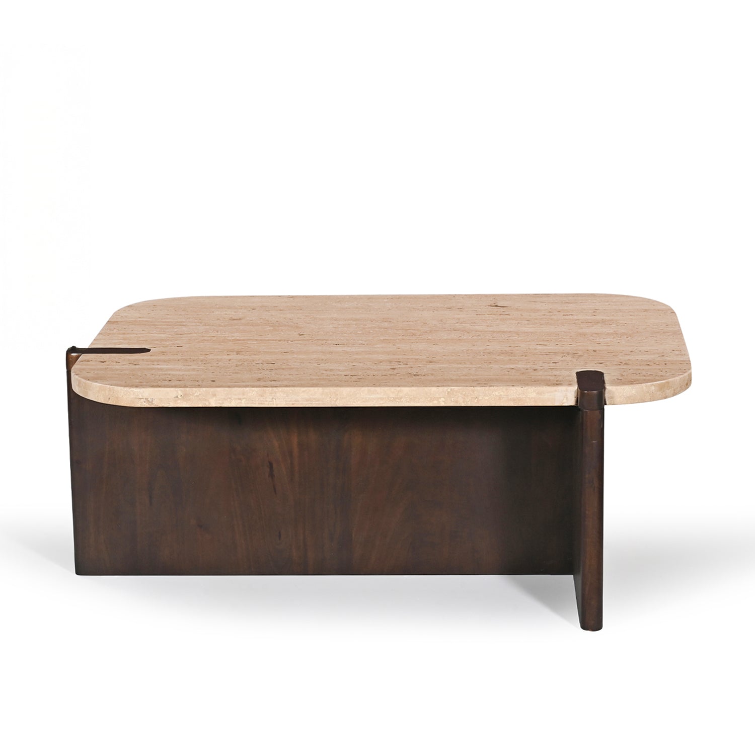 Front view of the Carter Marble Coffee Table on a white background, showcasing the sculptural pedestal base and rounded rectangular marble tabletop.