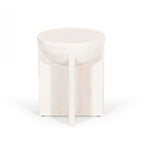 Amparo mango wood side table in white wood shown front-on against a plain white background, highlighting the rounded tabletop and curved front leg detail.