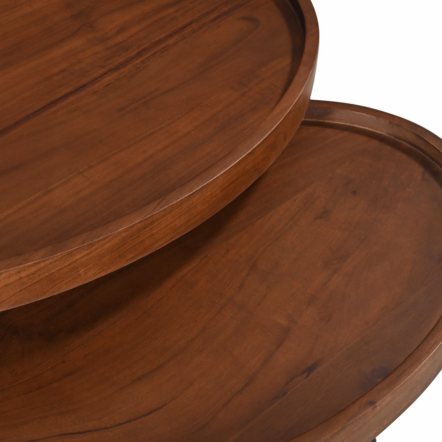 Close-up of the Amparo Acacia coffee table wooden tray tops.