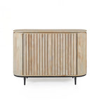 Amparo Mango Iron Sideboard in mango wood with a slatted front, rounded corners and black metal legs.