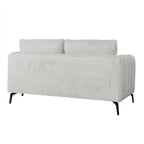 A light gray upholstered loveseat with two back cushions and slim black legs, shown against a plain white background.