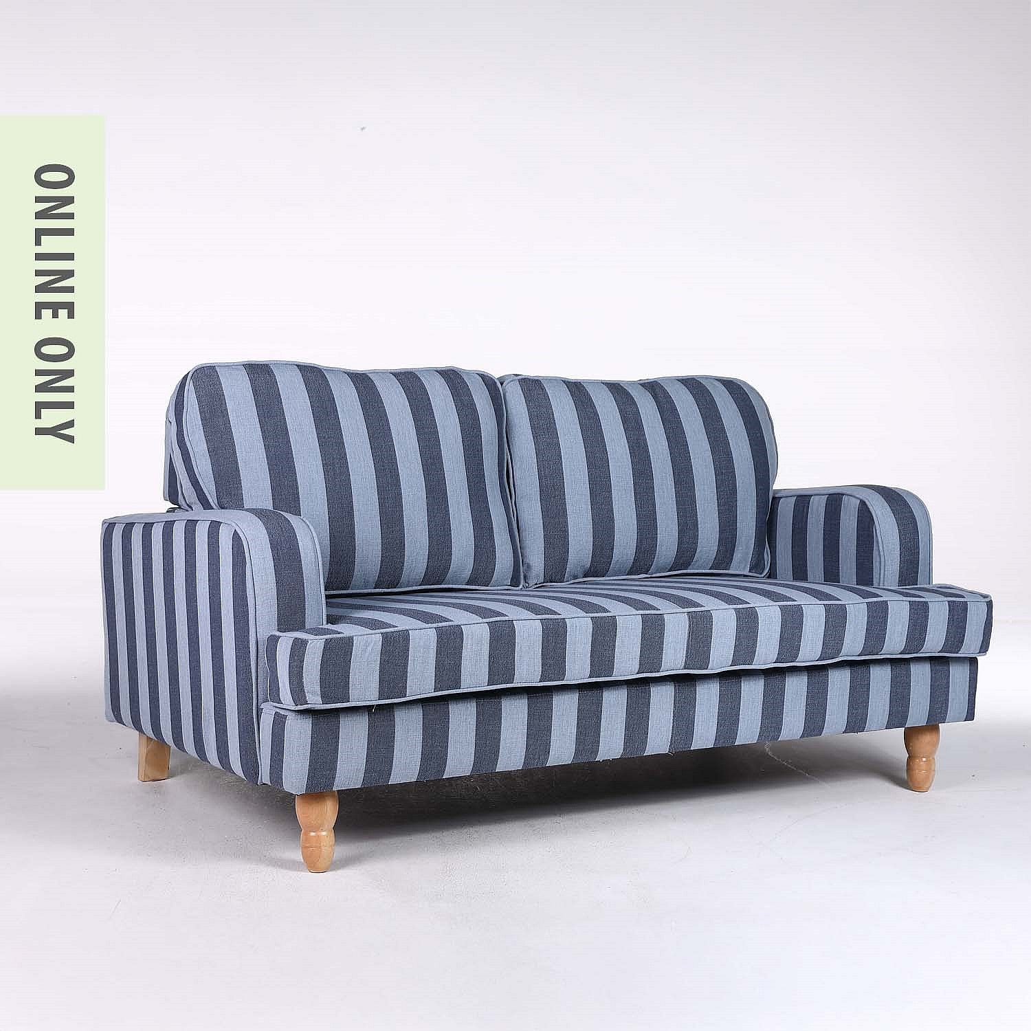 Design Republique Milford Stripe 2 Seater Sofa Blue