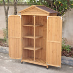 Wooden storage cabinet with shelves.