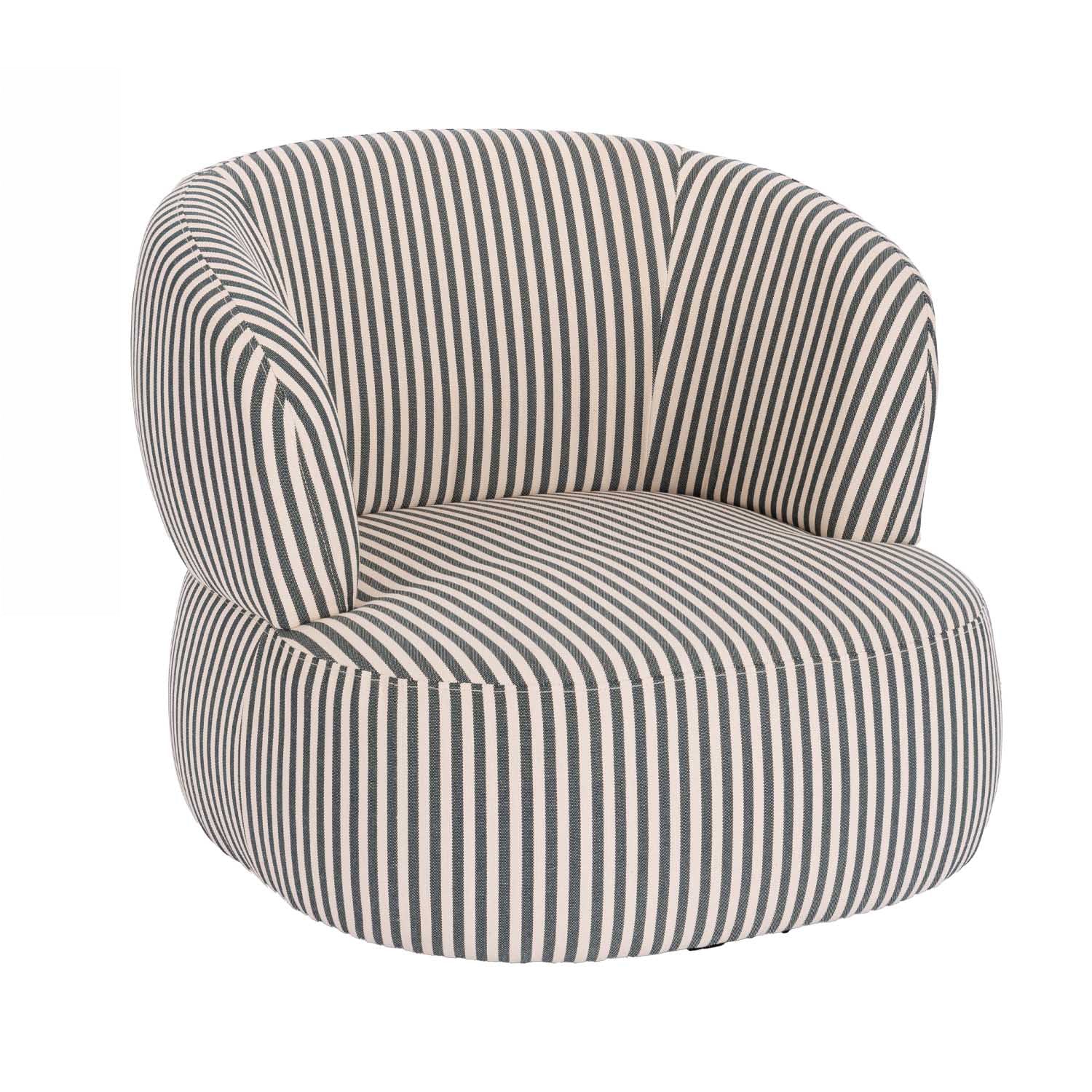 Design Republique Eve Swivel Chair in green and cream stripe upholstery, shown at an angled front view.