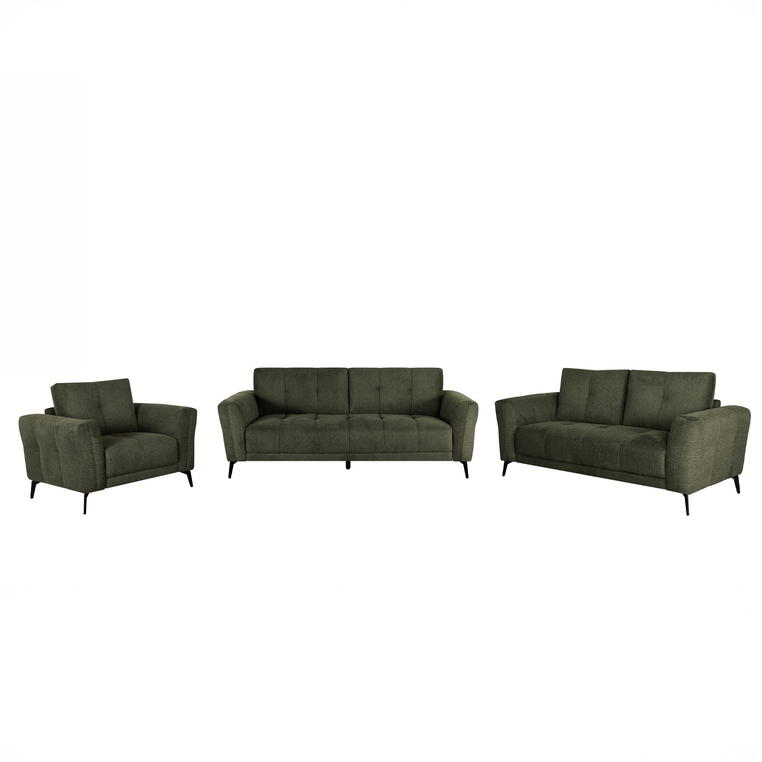 Design Republique Nado seating range in moss, including matching armchair and sofas.