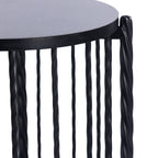 Close-up of the Design Plus Gatsby Metal 3 Tier Shelf showing the black shelf surface and textured twisted metal frame detailing.