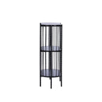 Side view of the Design Plus Gatsby Metal 3 Tier Shelf in black, highlighting the narrow profile and three shelf levels.