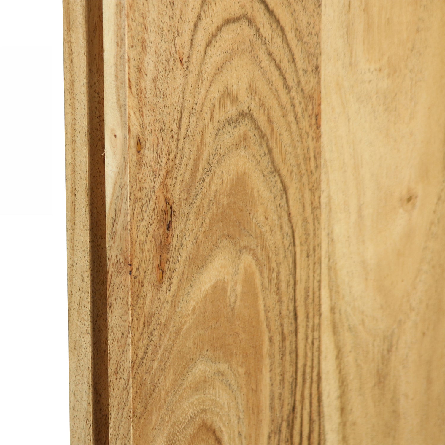 Close-up of the Design Republique Sara side table showing the natural wood grain and panel detailing.