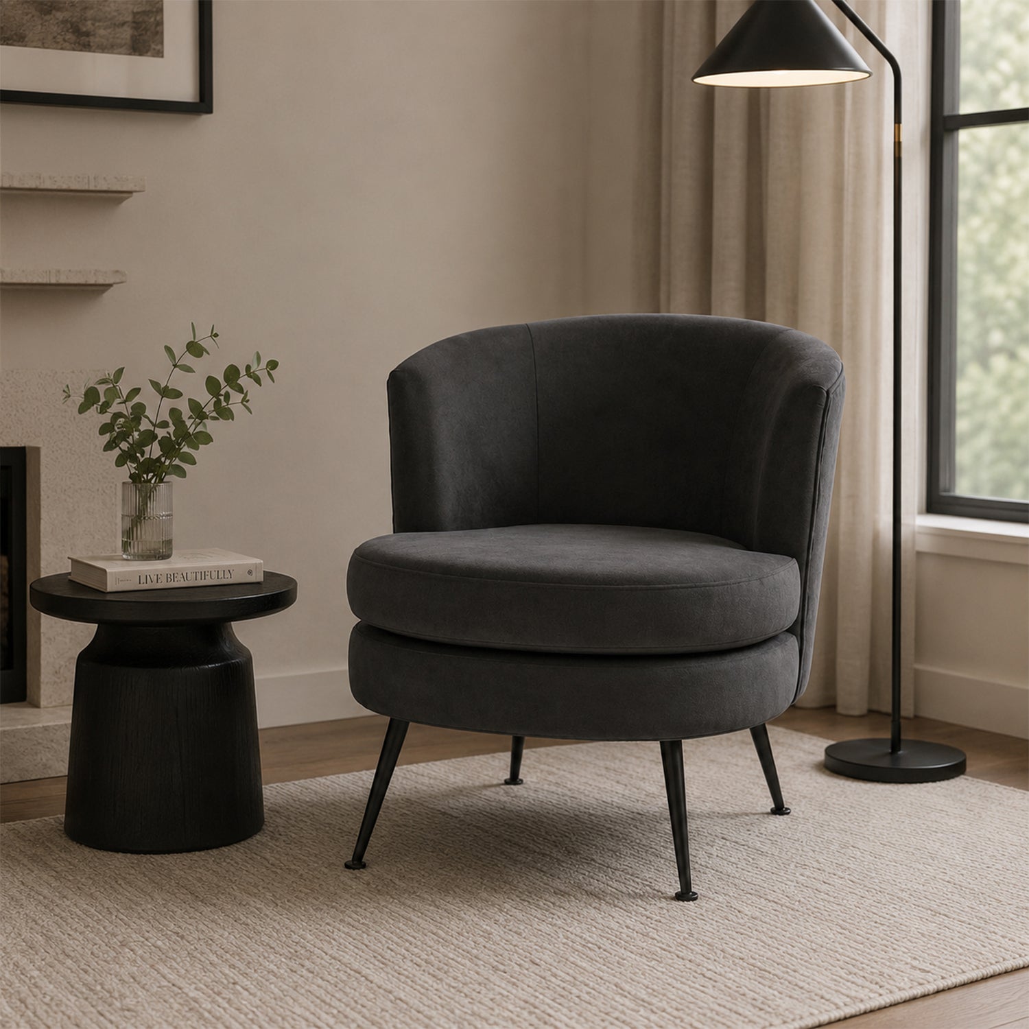 Design Republique Black Pleated Velvet Armchair