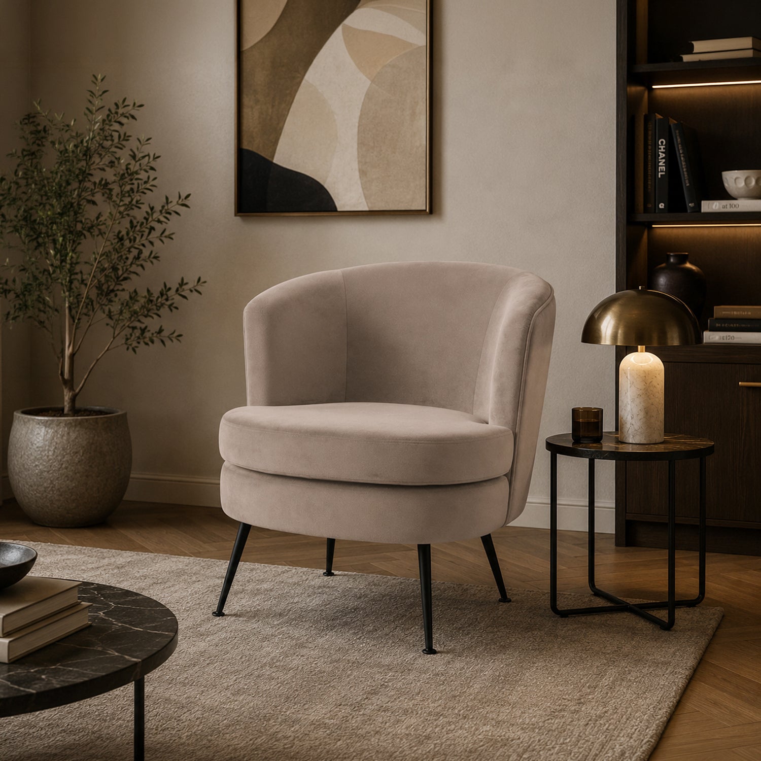 Design Republique Taupe Pleated Velvet Armchair