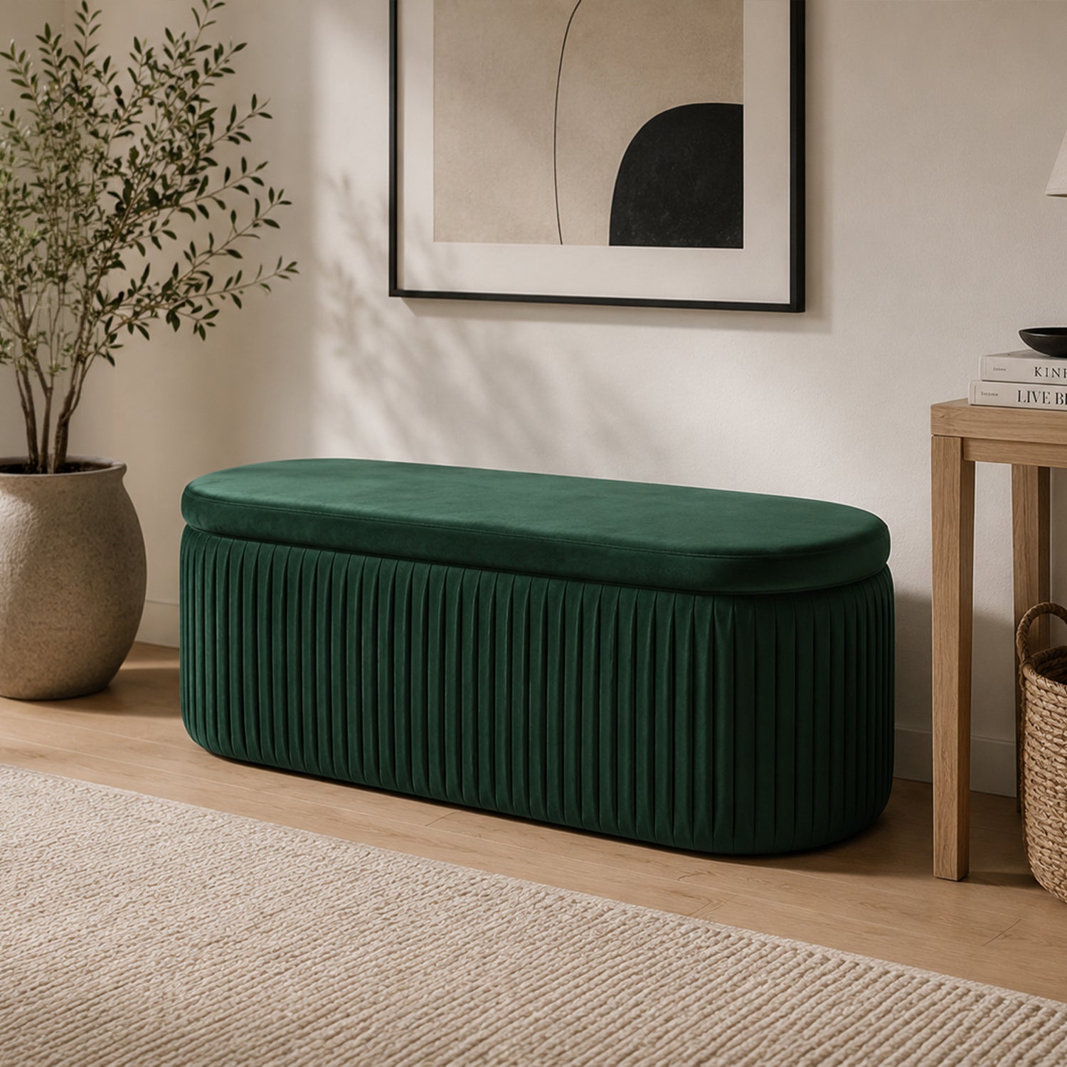 Design Republique Emerald Pleated Velvet Bench