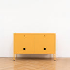 Design Republique Mila Low Locker Butter rear view showing the back panel, wall fixing holes and cable access holes.