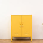 Design Republique Mila Sideboard Butter shown closed with double doors, handles, locks and vent details.