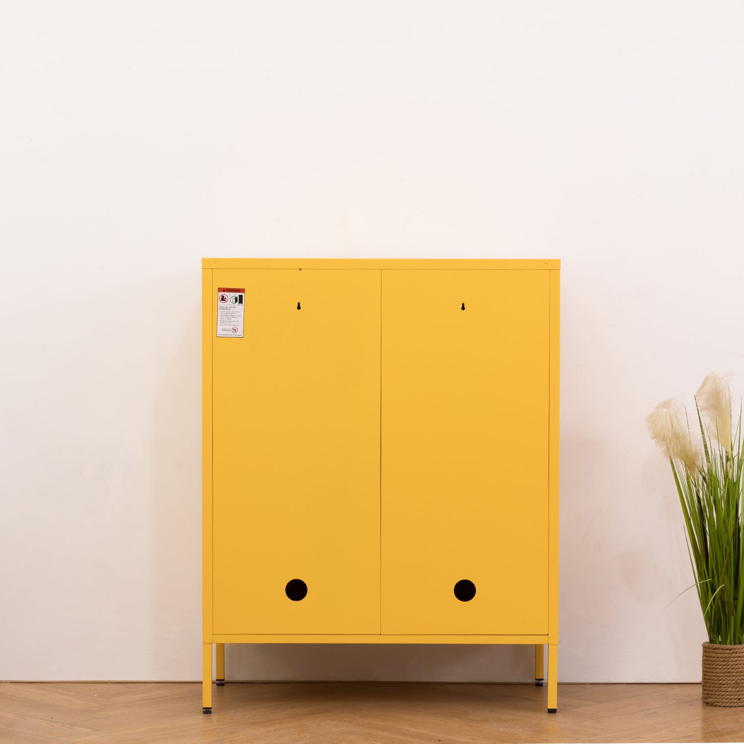 Design Republique Mila Sideboard Butter rear view showing the back panel, wall fixing holes and cable access holes.