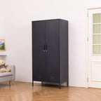 Design Republique Mila Double Locker Navy shown closed on an angle in a styled room setting with navy metal finish, handles and vent details.